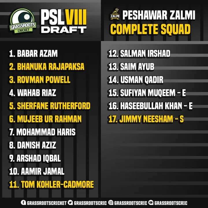 Peshawar Zalmi Squad 2024; Schedule & Players List PSL 9